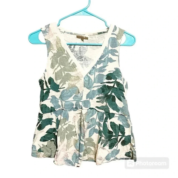 Deletta Anthrolopogie Amalia Peplum V-Neck Tank Top Leaf Print Women's MEDIUM - Picture 1 of 6
